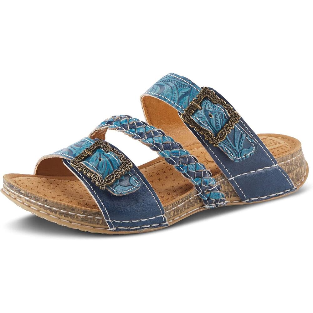 L’Artiste by Spring Step Womens Astra Leather Slide Sandal -- Blue NEW